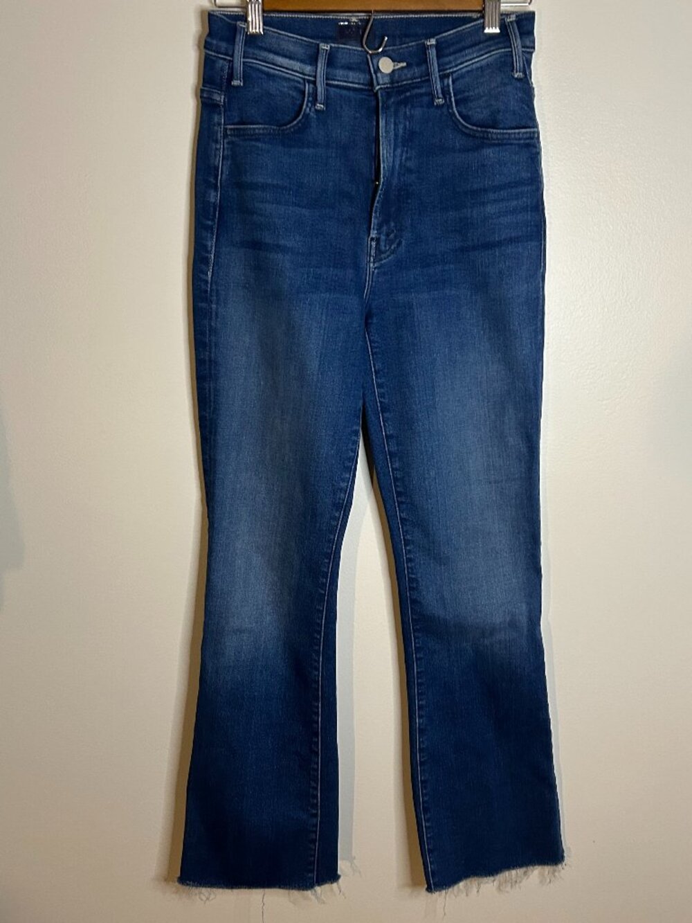 MOTHER the Hustler Floor Fray High-Rise Straight Leg Jeans in Blue Size 26
